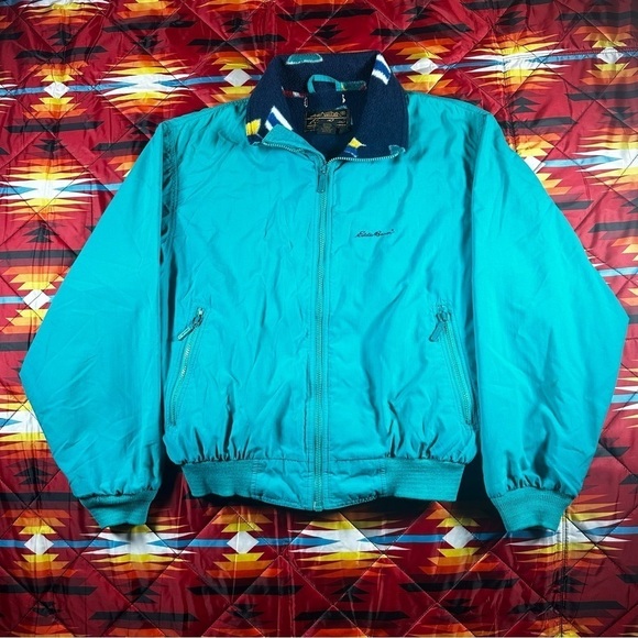 Vintage Eddie Bauer Mens Medium Blue Windfoil Jacket Sherpa Fleece Lined Coat
